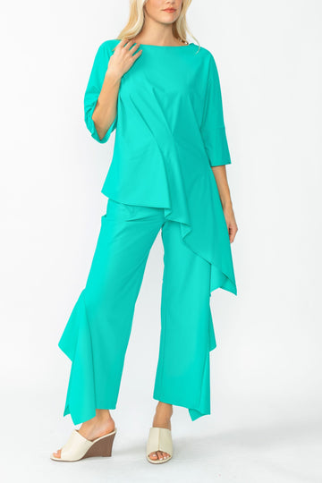 Baltic Side Pleats Asymmetrical Ruffle Top